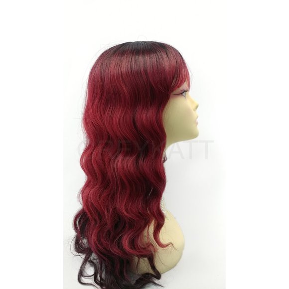 Red heat resistant wavy wig